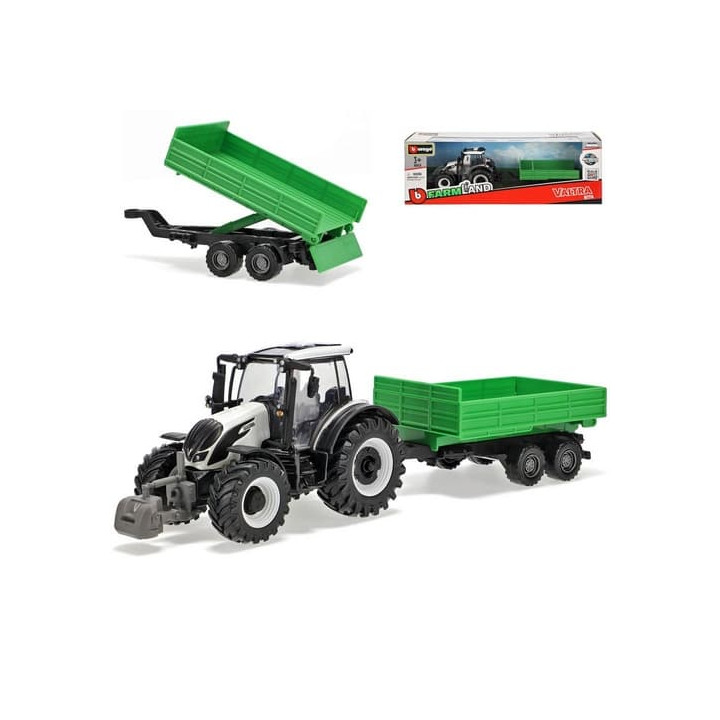 Bburago Farm 10cm Tractor with Trailer - Valtra N174 - Tipping Trailer