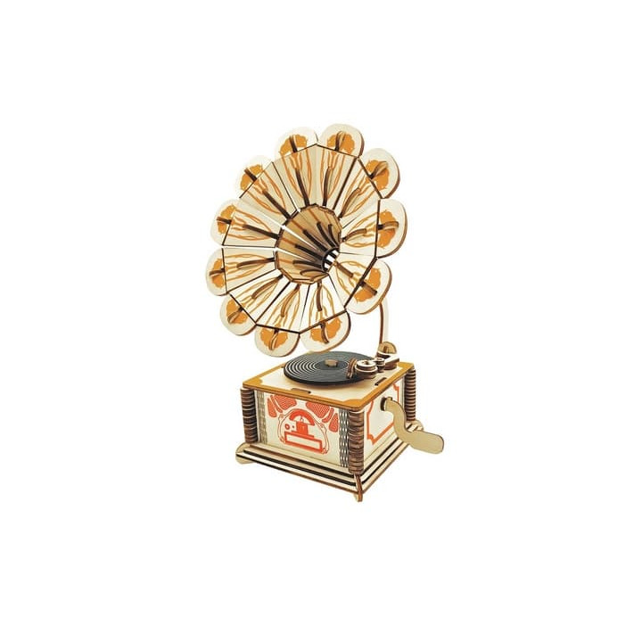 Woodcraft Dřevěné 3D puzzle Gramofón barevný