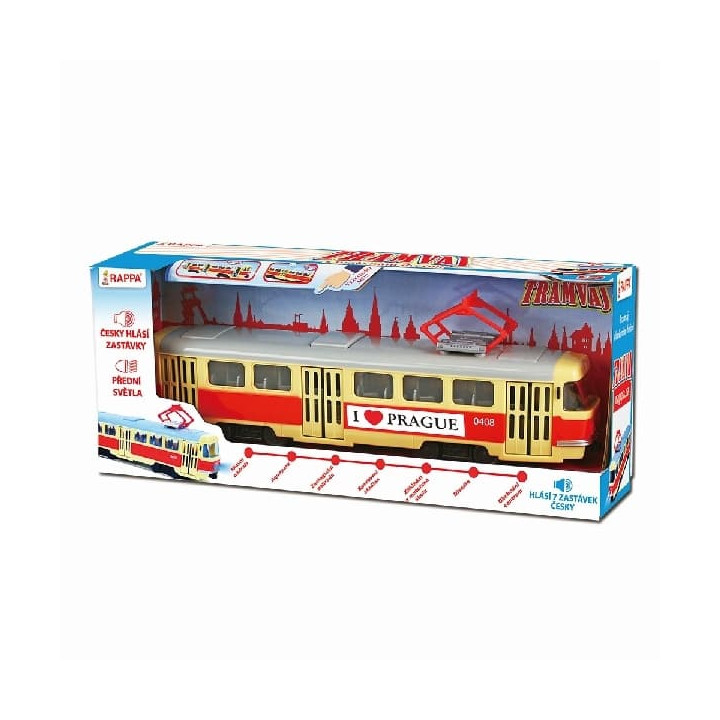 Tramvaj která hlásí zastávky česky 28 cm PRAGUE