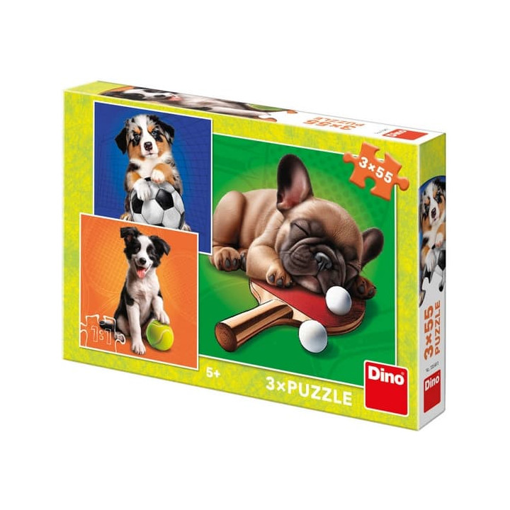 Dino Puzzle Psí sportovci 3x55 dílků