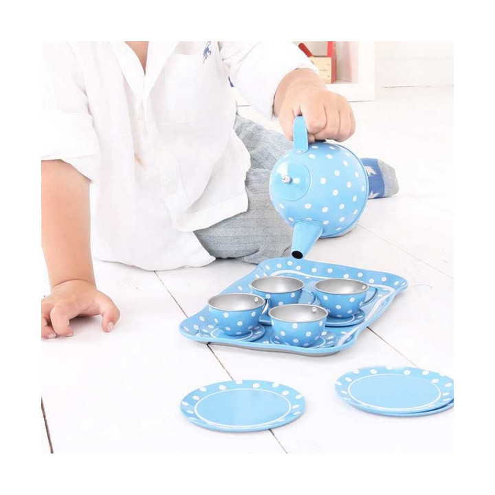 Bigjigs Toys Modrý puntikovaný čajový set