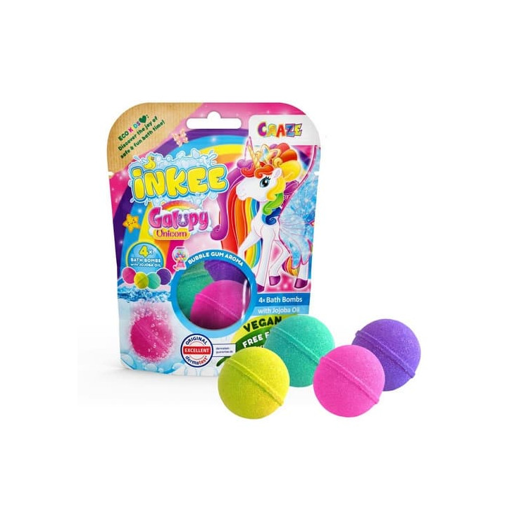 INKEE - Šumivá bomba do vany - Barvy Galupy jednorožce 4 pack