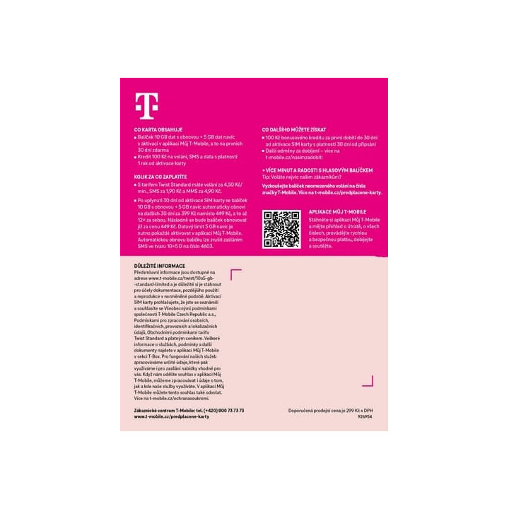 T-Mobile Předplacená karta 15GB