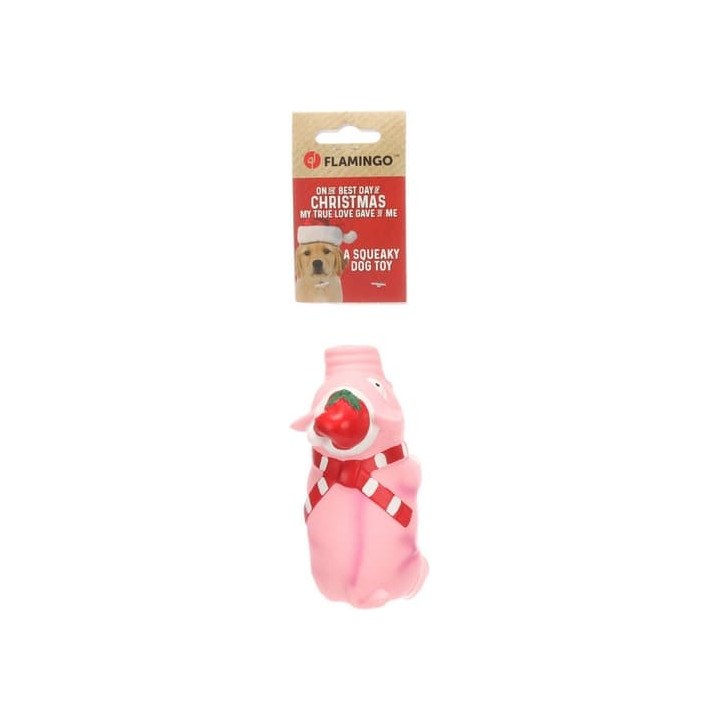 Flamingo Ishaan Vánoční hračka pro psy růžové prasátko 14cm