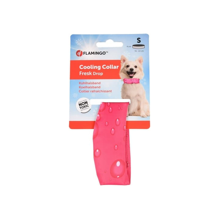 Flamingo Chladící obojek pro psy vzor kapky Fuchsia S 16-22cm
