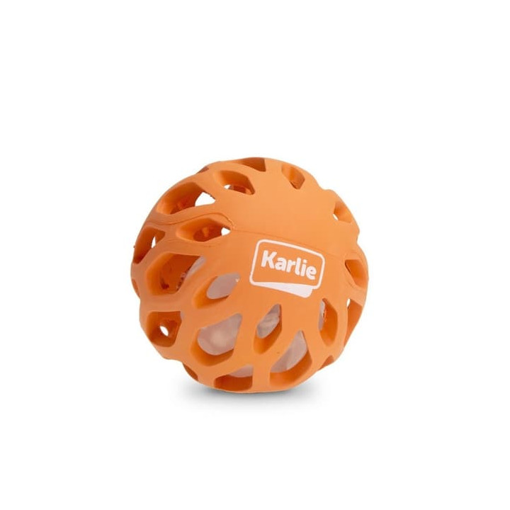 Karlie Gumová mřížkovaná koule s LED světlem uvnitř 8,3cm oranžová