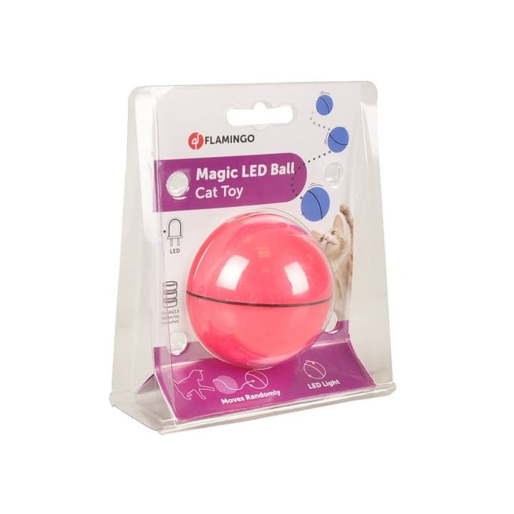 Flamingo Interaktivní hračka pro kočky míček s LED růžový průměr 6cm