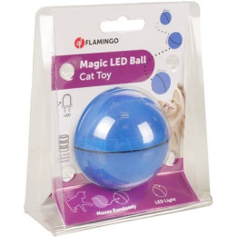 Flamingo Interaktivní hračka pro kočky míček s LED modrý průměr 6cm