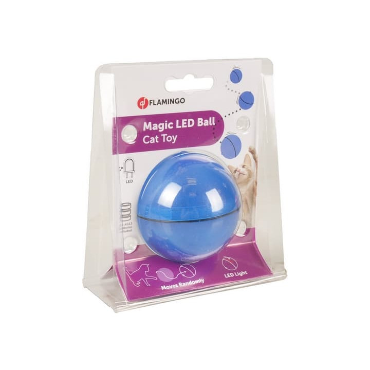 Flamingo Interaktivní hračka pro kočky míček s LED modrý průměr 6cm