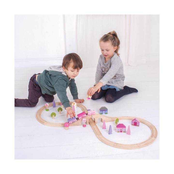 Bigjigs Rail Dřevěná vláčkodráha osmička pro princezny 40 dílů
