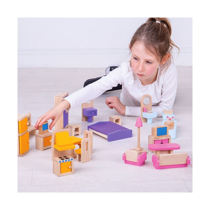 Bigjigs Toys Dřevěný nábytek do domečku pro panenky
