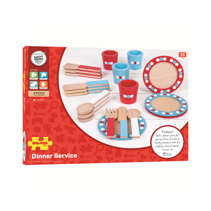 Bigjigs Toys Dřevěný jídelní servis s puntíky