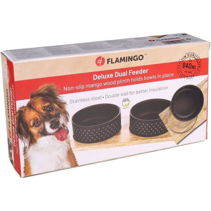 Flamingo Duo Dinner Nervo Nerezové misky pro psy Černá 2x840ml