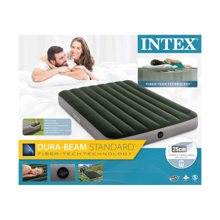 Intex 64762 Nafukovací postel Dura-Beam Full Downy 137x191x25 cm s nožní pumpou