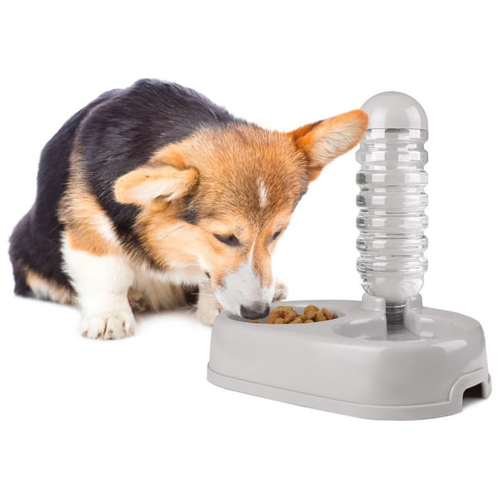Flamingo Miska plastová šedá s napáječkou 850ml