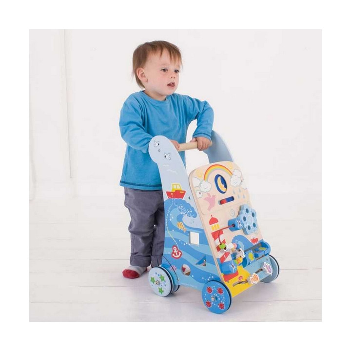 Bigjigs Baby Dřevěné aktivní chodítko moře