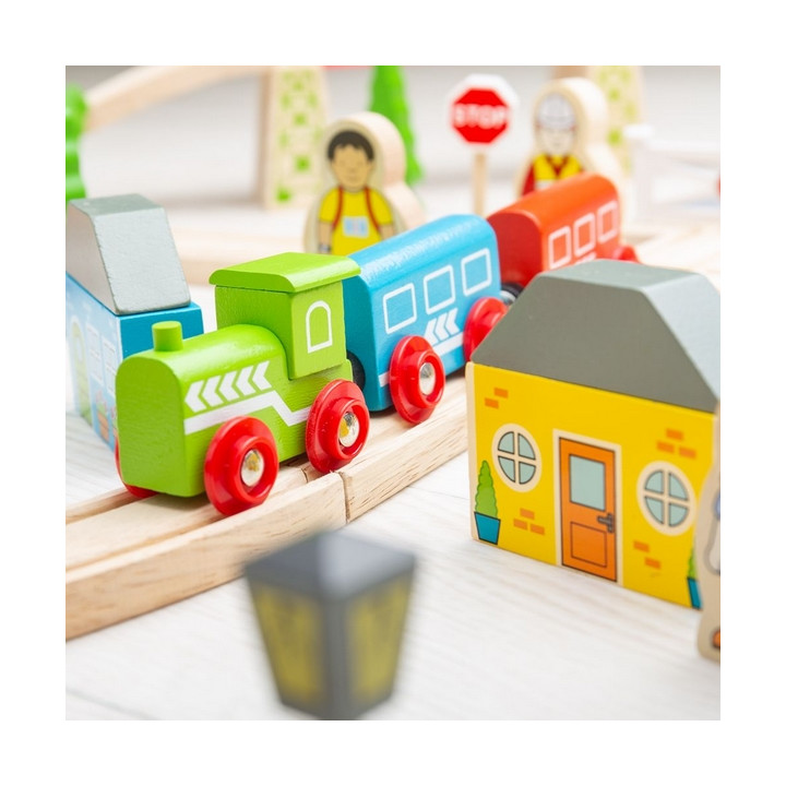 Bigjigs Rail Dřevěná vláčkodráha město a vesnice 101 dílů