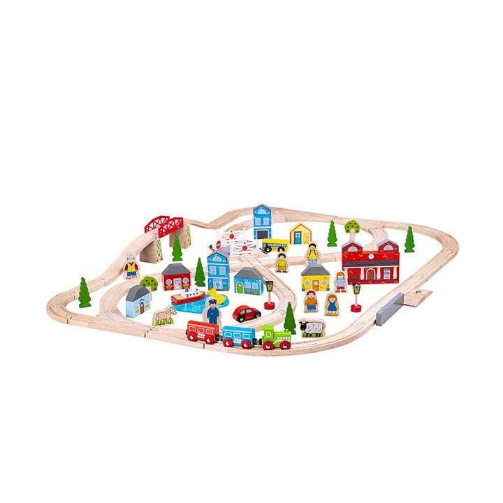 Bigjigs Rail Dřevěná vláčkodráha město a vesnice 101 dílů