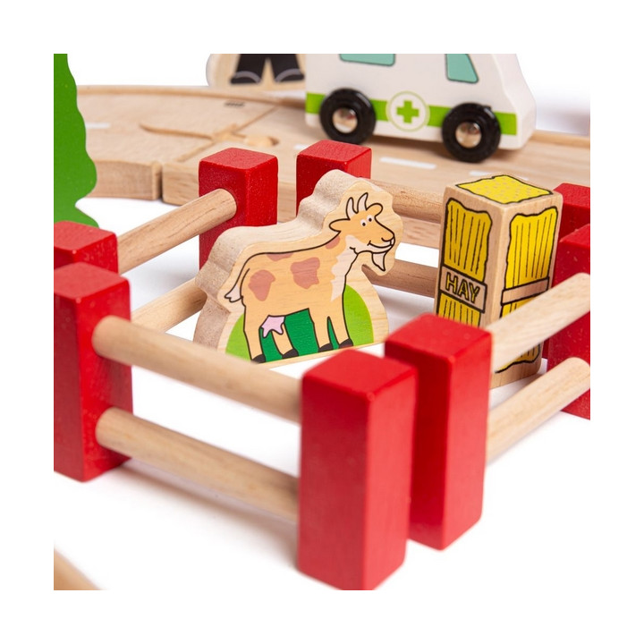 Bigjigs Rail Dřevěná vláčkodráha s venkovskou cestou 80 dílů