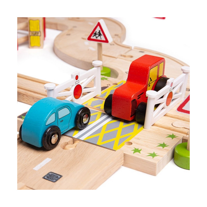 Bigjigs Rail Dřevěná vláčkodráha s venkovskou cestou 80 dílů
