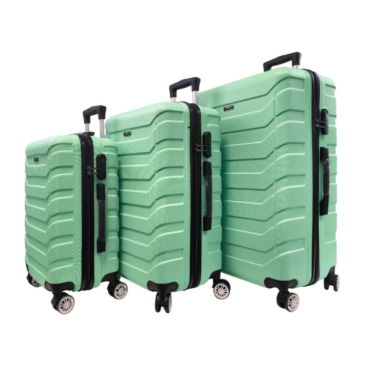 Bavy Cestovní kufr skořepinový Ribs Light green - set 3 ks