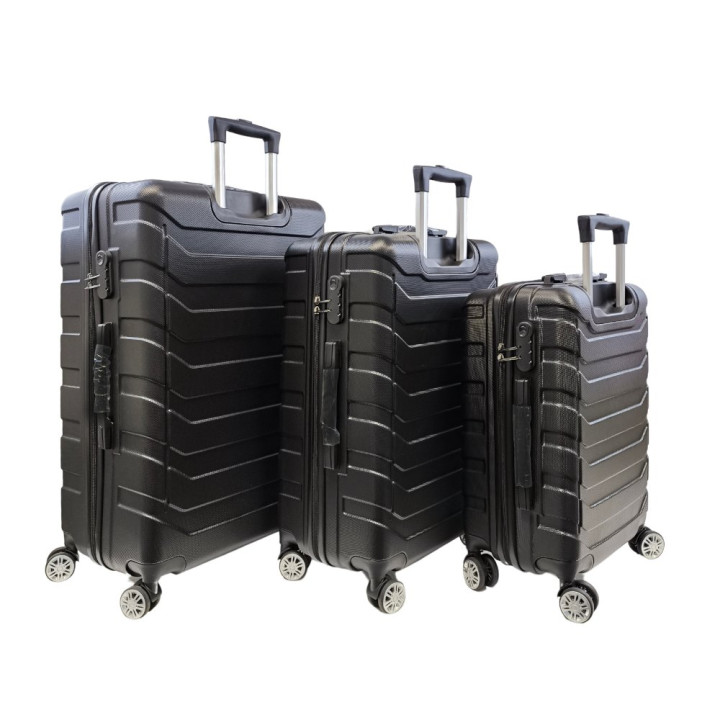 Bavy Cestovní kufr skořepinový Ribs Black - set 3 ks