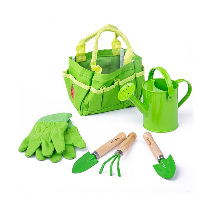 Bigjigs Toys Zahradní set nářadí v plátěné tašce zelený