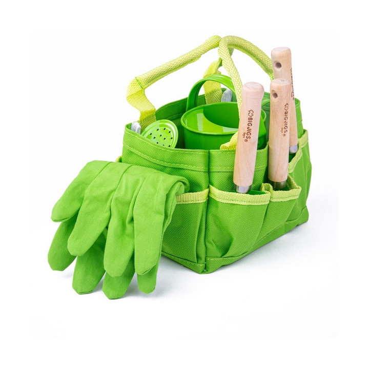 Bigjigs Toys Zahradní set nářadí v plátěné tašce zelený