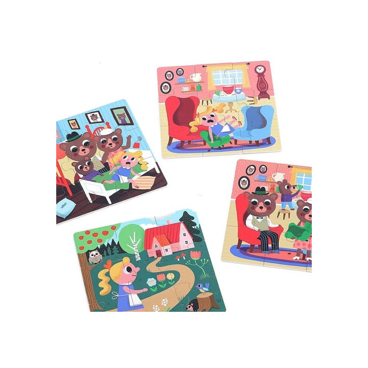 Vilac Dřevěné puzzle Zlatovláska 4 v 1