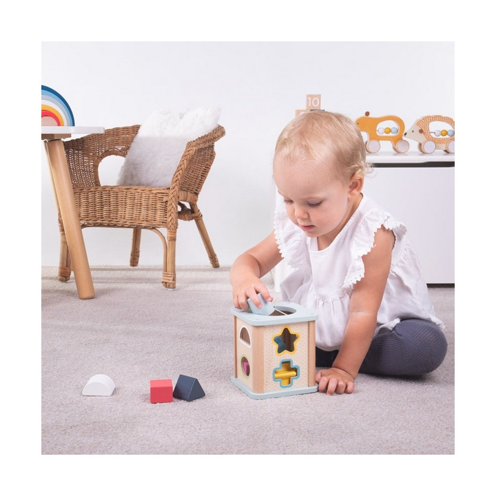 Bigjigs Toys Motorická kostka modrá