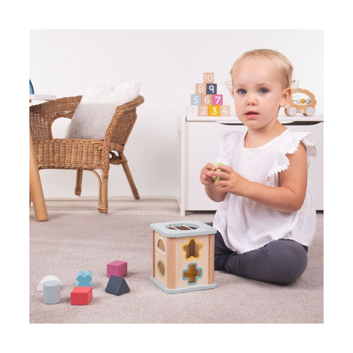 Bigjigs Toys Motorická kostka modrá