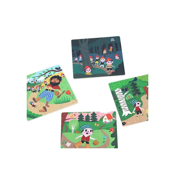 Vilac Dřevěné puzzle O Palečkovi 4 v 1