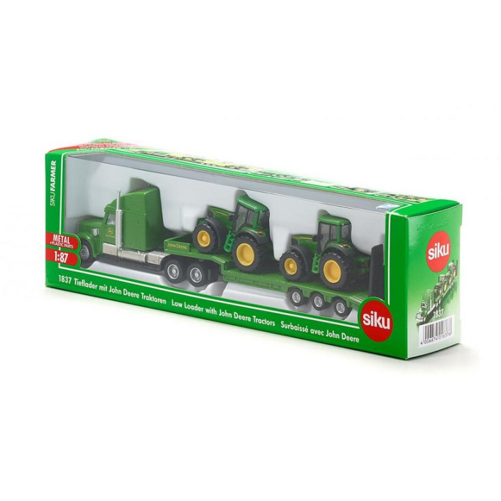 SIKU Farmer 1837 - Tahač s podvalníkem a traktory John Deere, měřítko 1:87