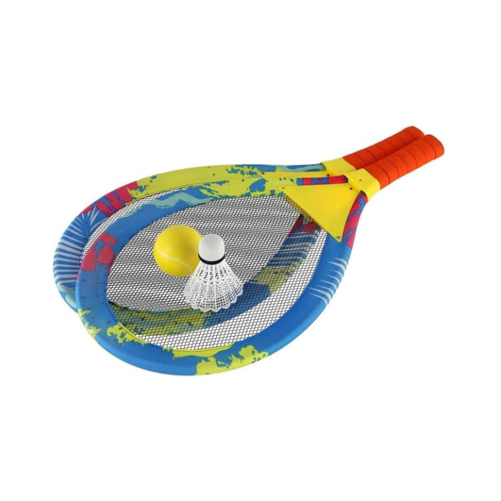 Plážová sada pálky 2ks kov/plast 27x54cm s míčkem s košíčkem barevné v síťce