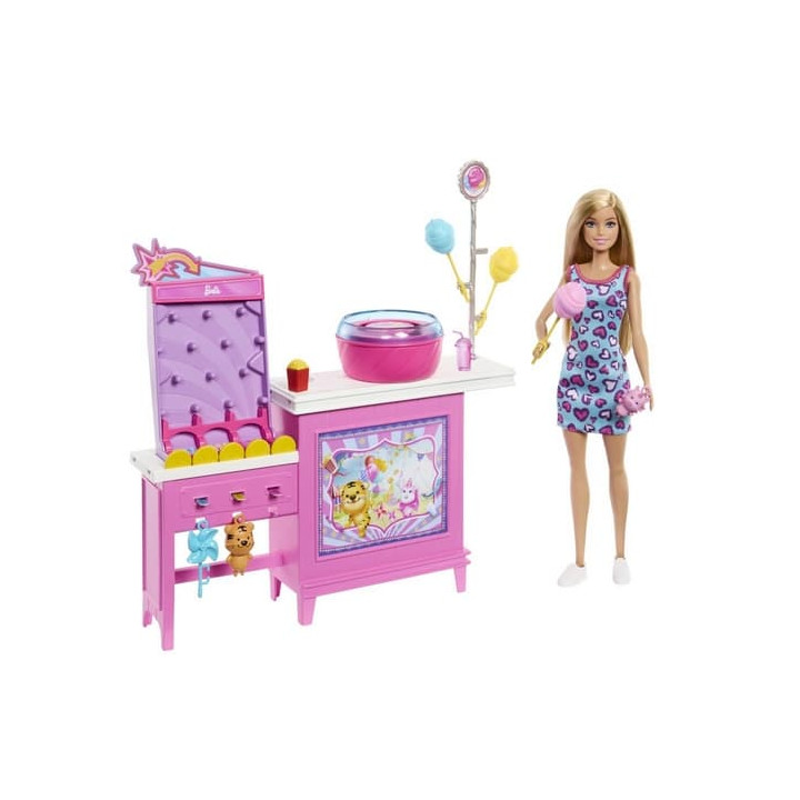 Barbie panenka a stánek s cukrovou vatou herní set