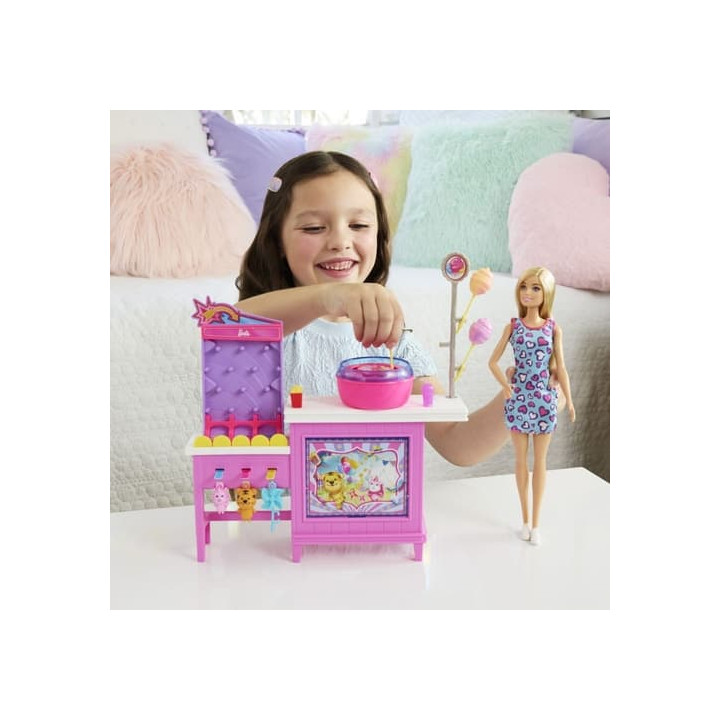 Barbie panenka a stánek s cukrovou vatou herní set
