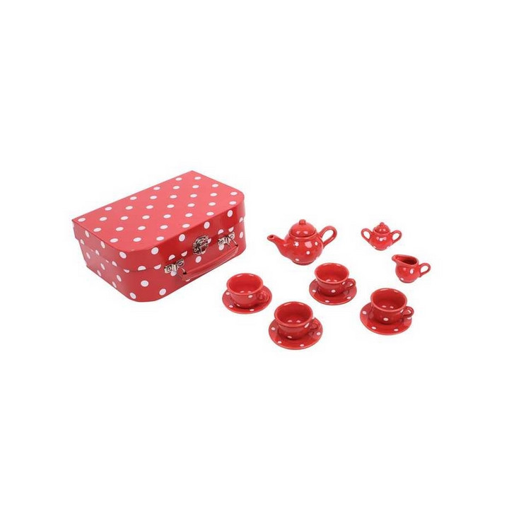 Bigjigs Toys Červený puntikovaný čajový set