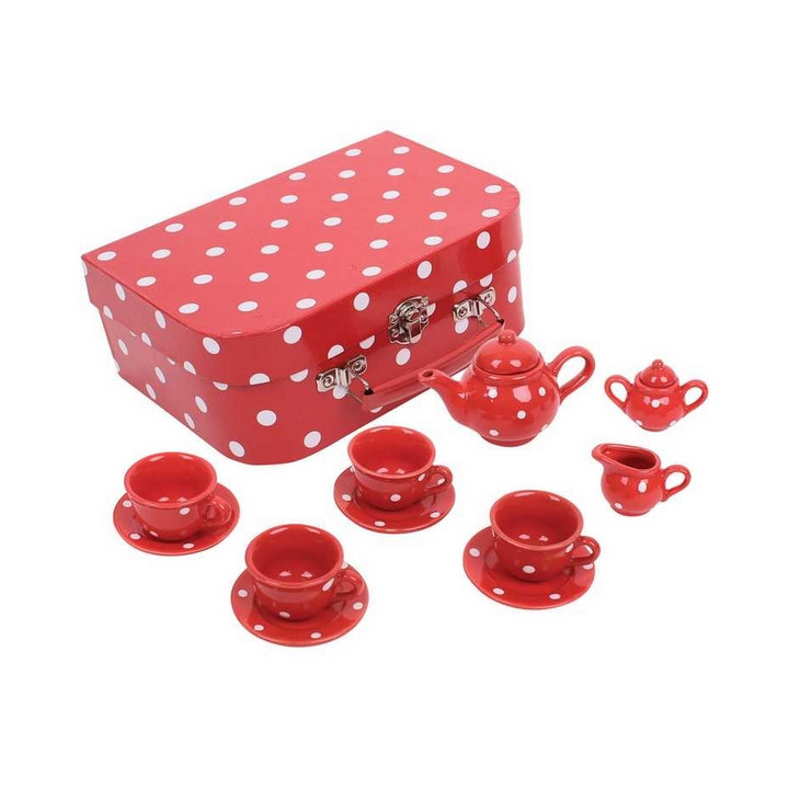Bigjigs Toys Červený puntikovaný čajový set