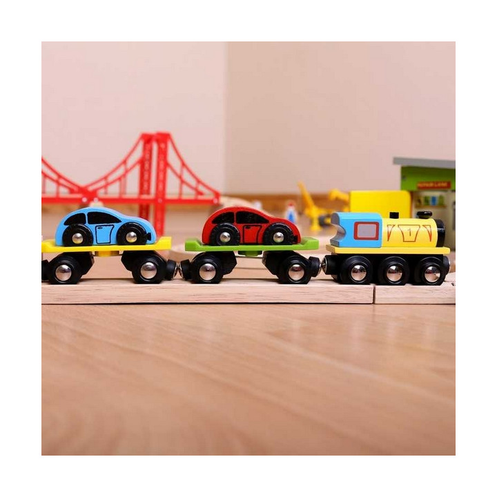 Bigjigs Rail Nákladní vlak s auty a kolejemi
