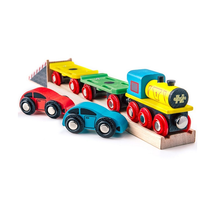 Bigjigs Rail Nákladní vlak s auty a kolejemi