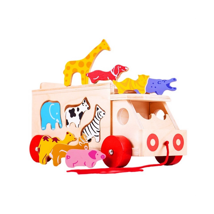 Bigjigs Toys Dřevěné auto se zvířátky