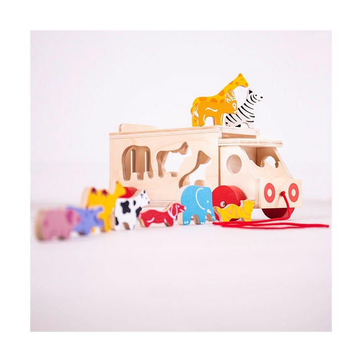 Bigjigs Toys Dřevěné auto se zvířátky