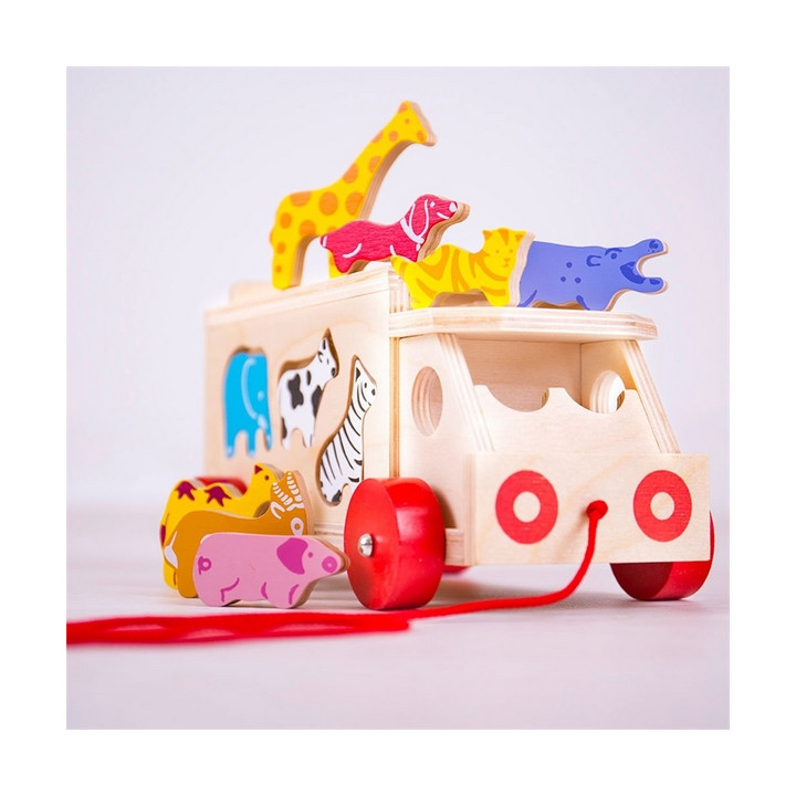 Bigjigs Toys Dřevěné auto se zvířátky