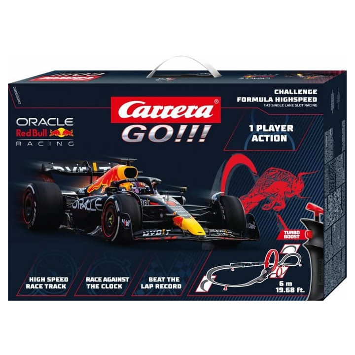 Autodráha Carrera GO!!! 68002 F1 Challenger 6m + 1 formule v krabici 54x36x7cm