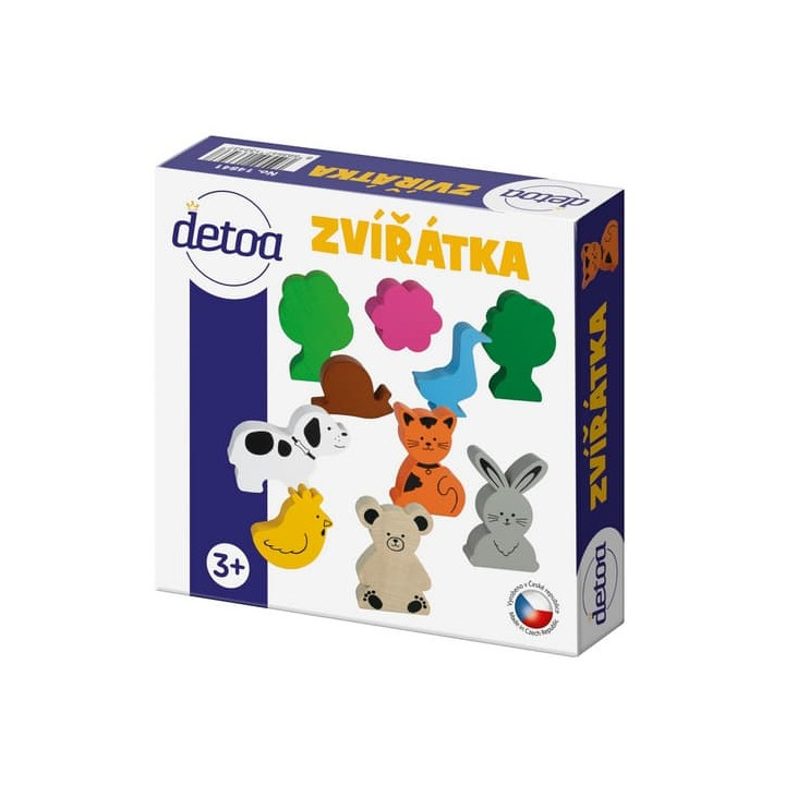 Sada dřevěných zvířátek 10ks v krabičce 15x15x4cm