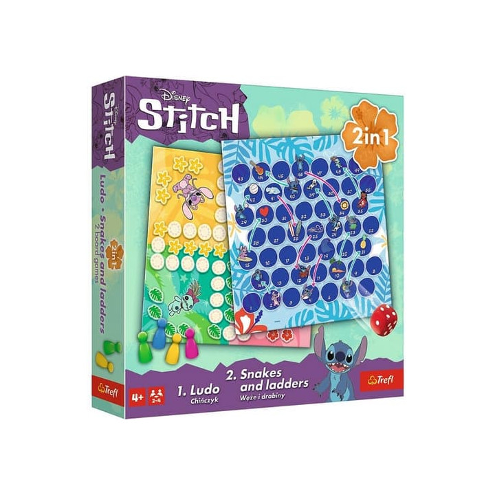 Soubor her 2v1 Člověče, nezlob se, Hadi a žebříky Lilo & Stitch v krabici 24x24x5,5cm