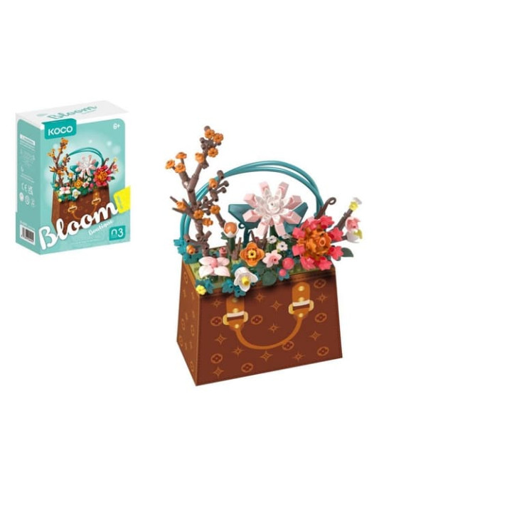 Stavebnice mini KOCO Květina v kabelce plast 267ks v krabičce 11x15x6cm