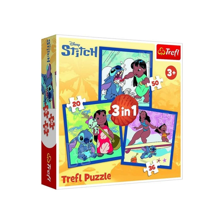 Puzzle 3v1 Lilo&Stitch - Čas se Stitchem 20x19,5cm v krabici 28x28x6cm