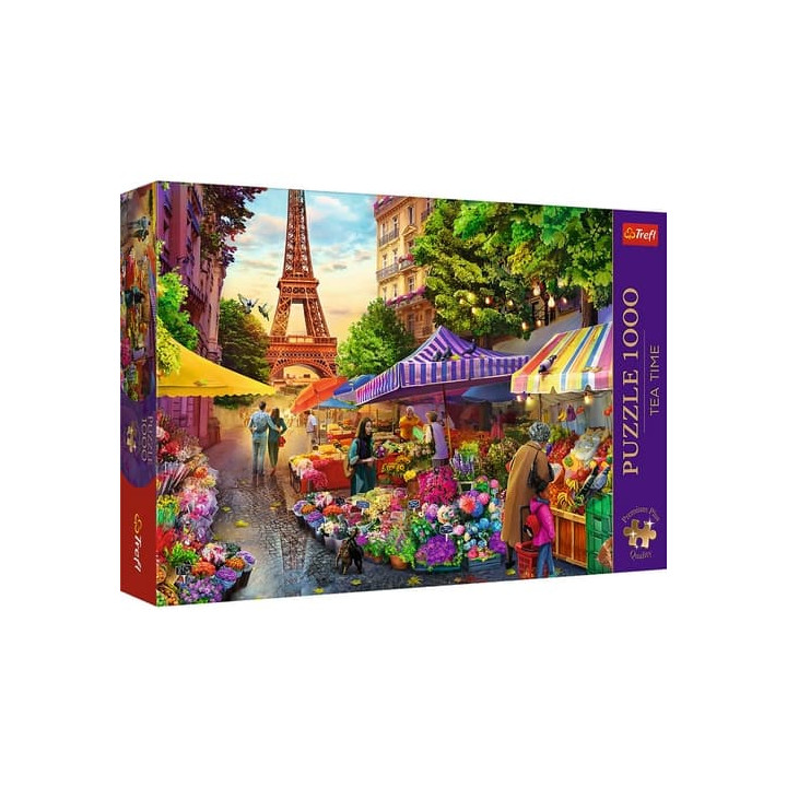 Puzzle Premium Plus - Čajový čas: Květinový trh, Paříž 1000 dílků 68,3x48cm v krabici 40x27x6cm