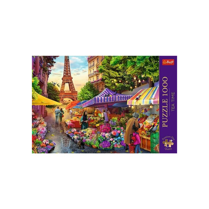 Puzzle Premium Plus - Čajový čas: Květinový trh, Paříž 1000 dílků 68,3x48cm v krabici 40x27x6cm
